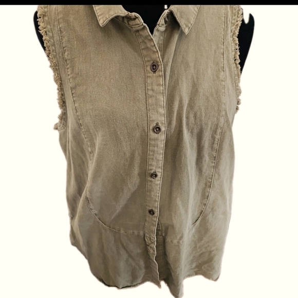 Free People Womens Olive Green Linen Distressed Tank M - Picture 9 of 13
